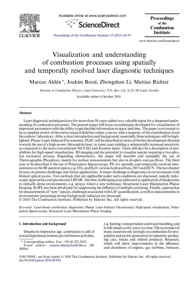 Visualization and understanding of combustion processes using spatially and temporally resolved laser diagnostic techniques