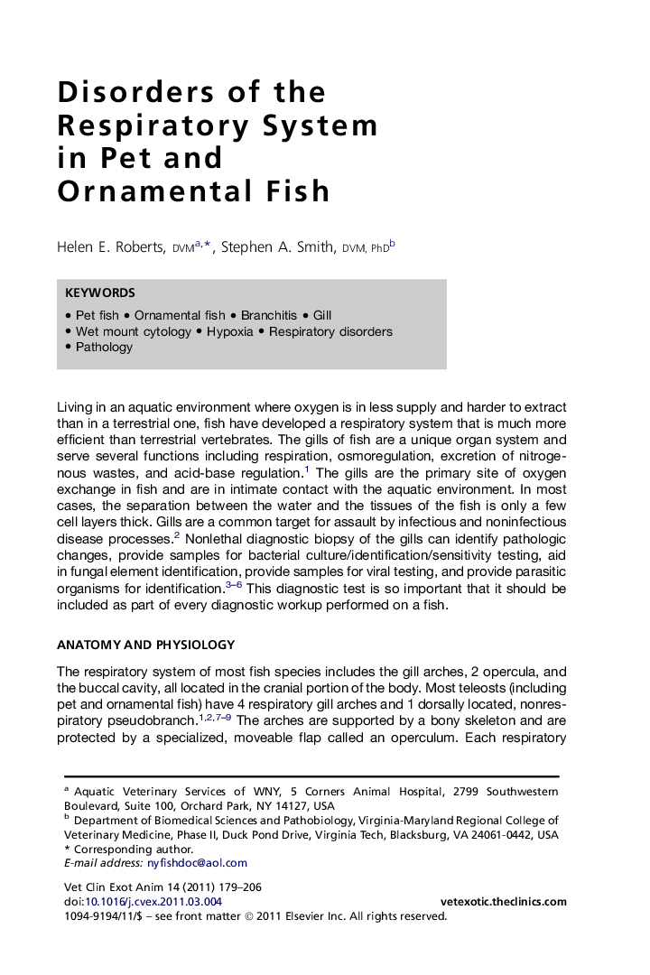 Disorders of the Respiratory System inÂ Pet and Ornamental Fish