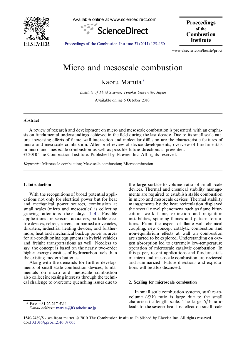 Micro and mesoscale combustion