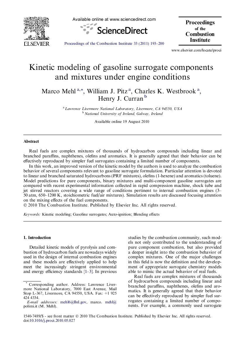 Kinetic modeling of gasoline surrogate components and mixtures under engine conditions