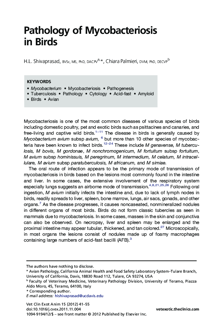 Pathology of Mycobacteriosis in Birds