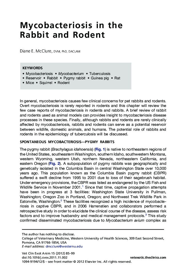 Mycobacteriosis in the Rabbit and Rodent