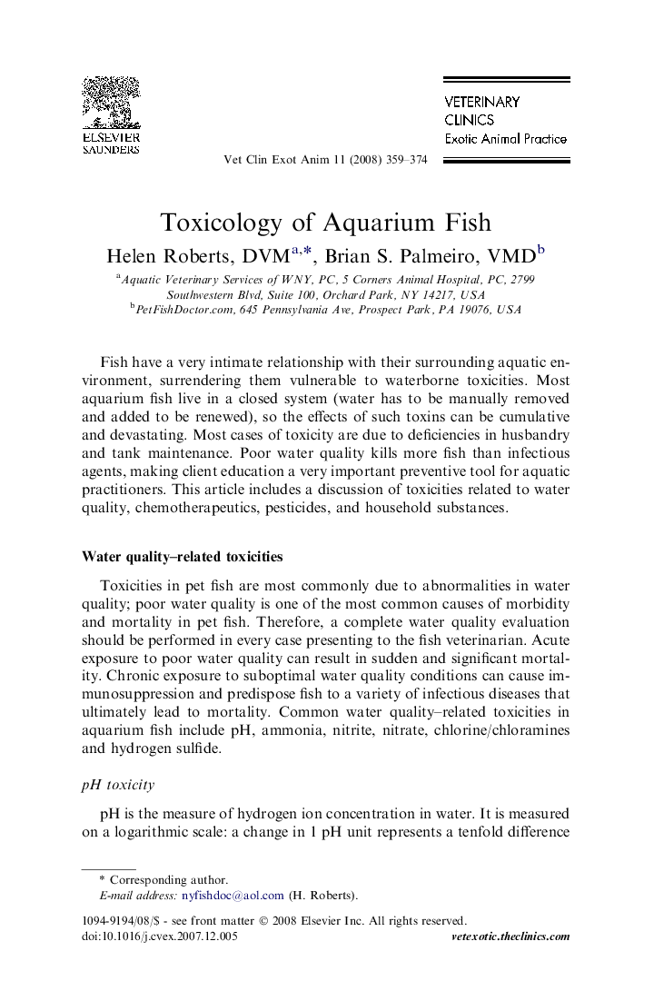 Toxicology of Aquarium Fish