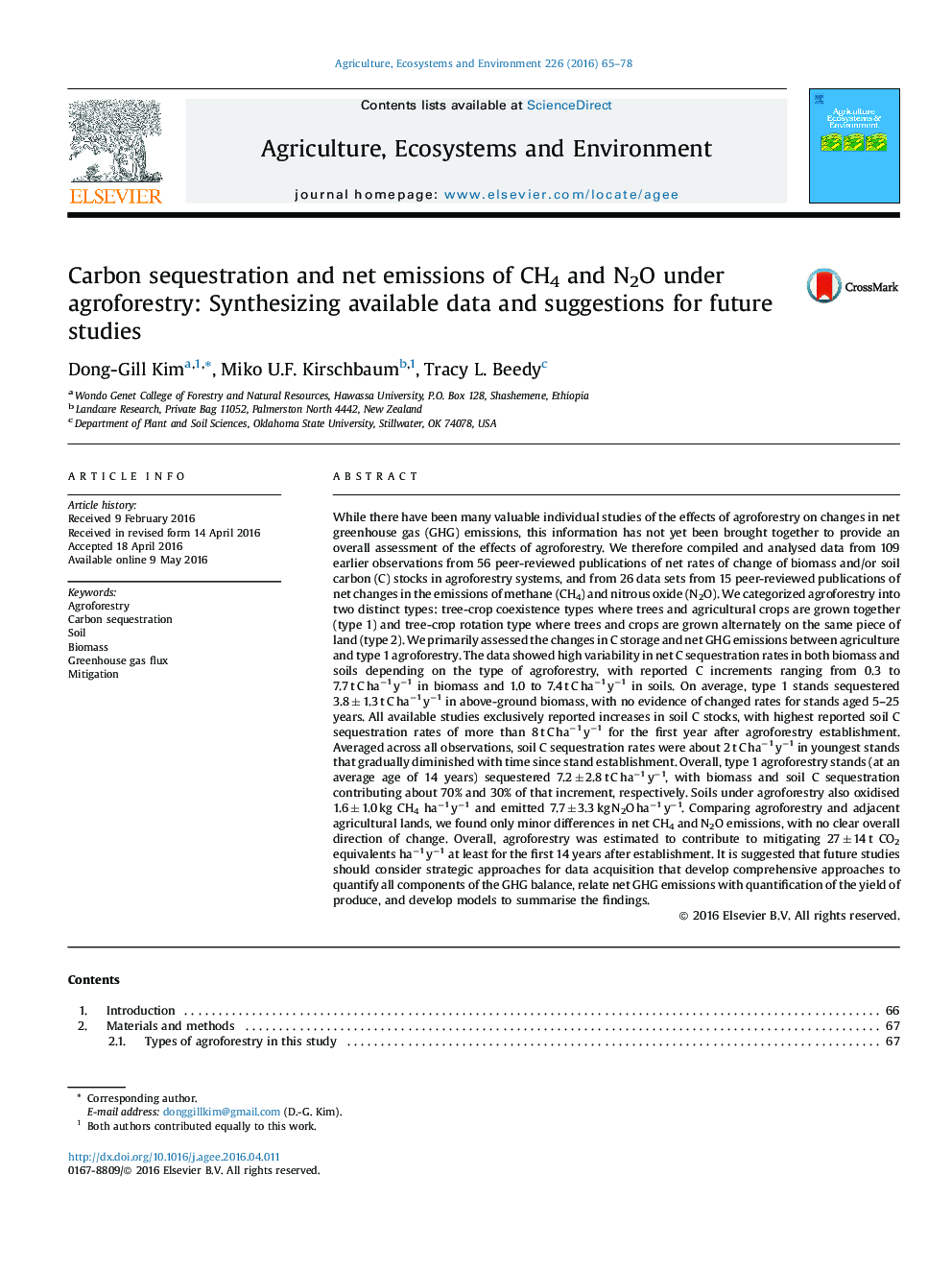 Carbon sequestration and net emissions of CH4 and N2O under agroforestry: Synthesizing available data and suggestions for future studies