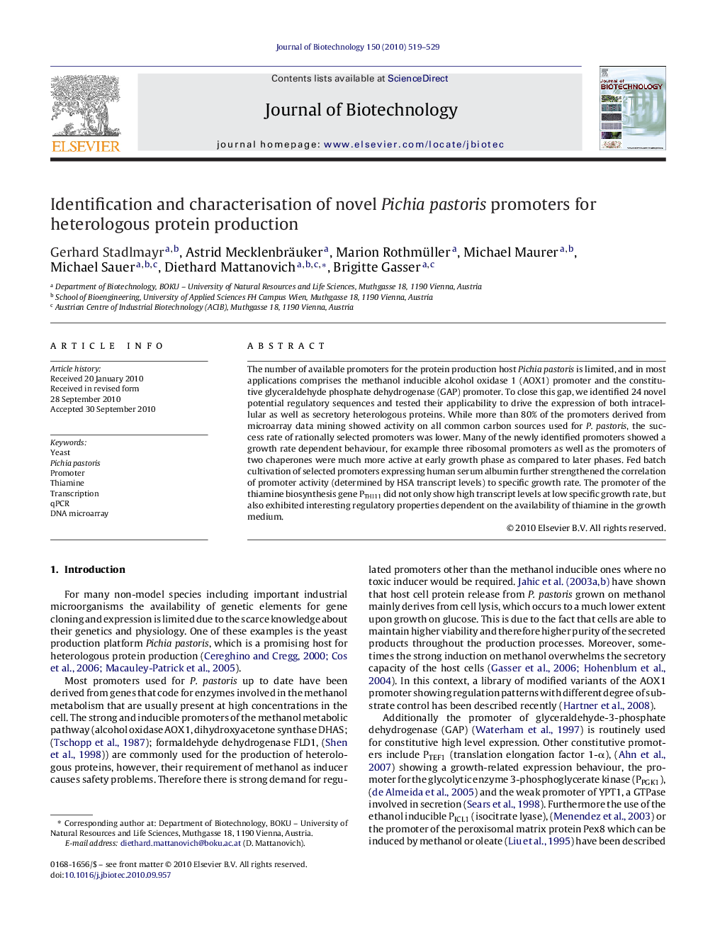 Identification and characterisation of novel Pichia pastoris promoters for heterologous protein production