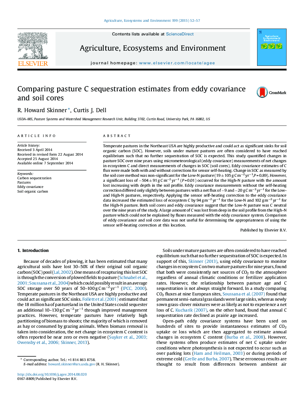 Comparing pasture C sequestration estimates from eddy covariance and soil cores