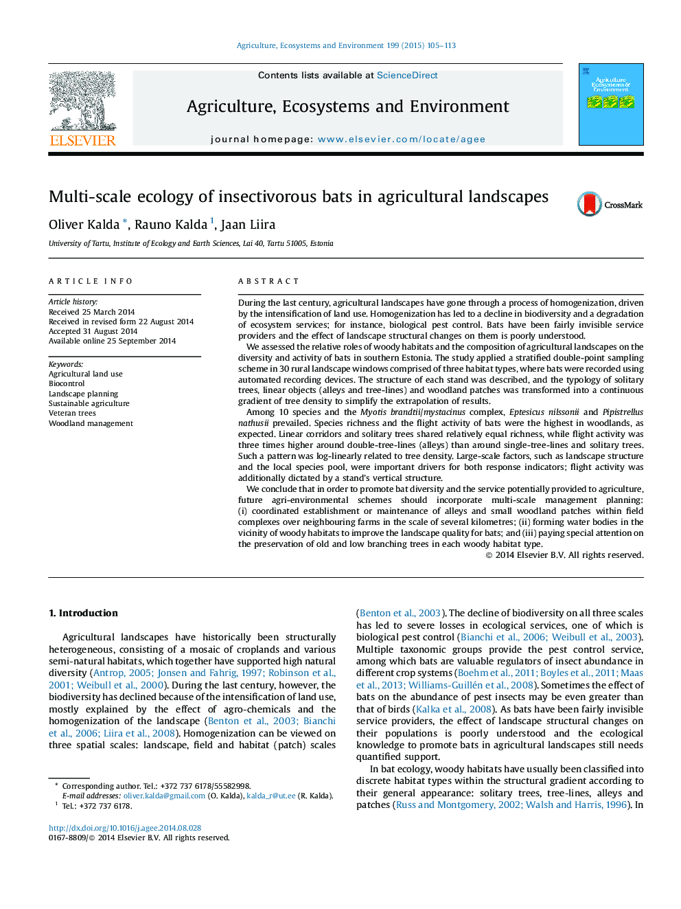 Multi-scale ecology of insectivorous bats in agricultural landscapes