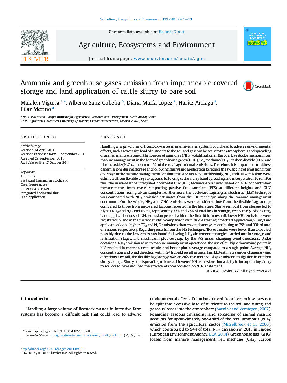 Ammonia and greenhouse gases emission from impermeable covered storage and land application of cattle slurry to bare soil