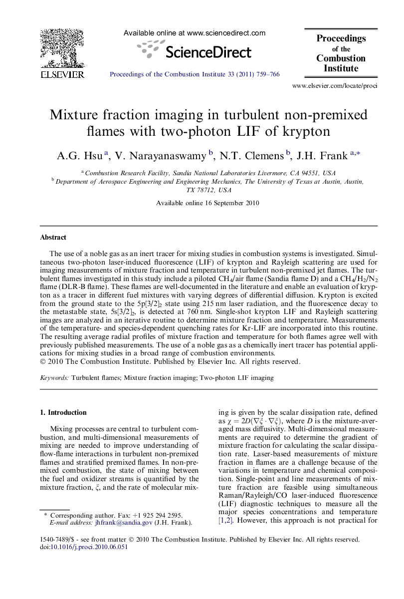 Mixture fraction imaging in turbulent non-premixed flames with two-photon LIF of krypton