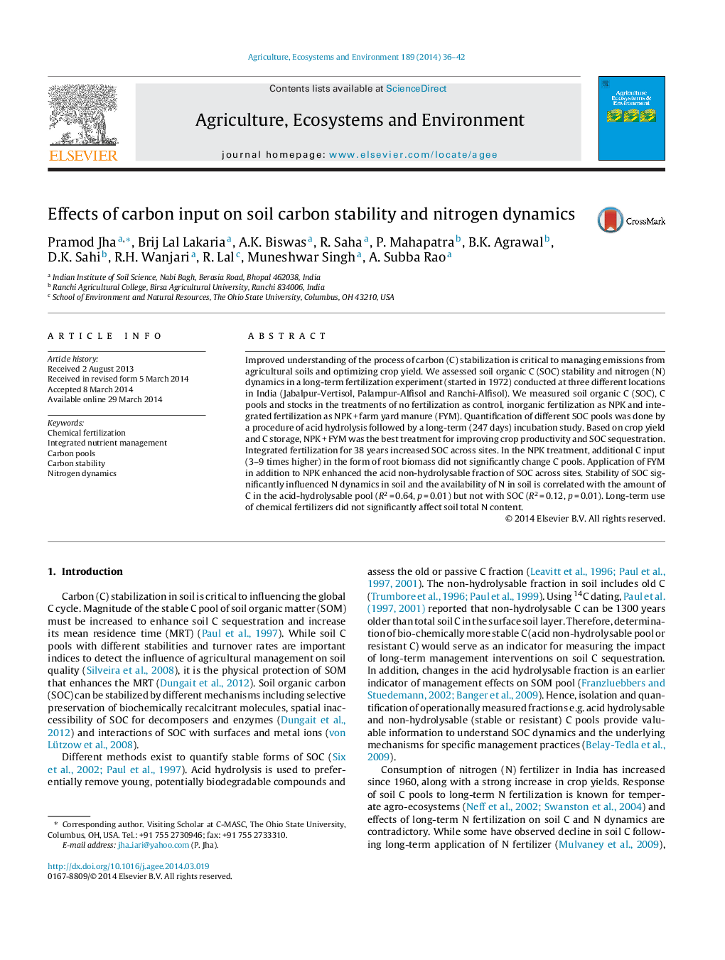 Effects of carbon input on soil carbon stability and nitrogen dynamics