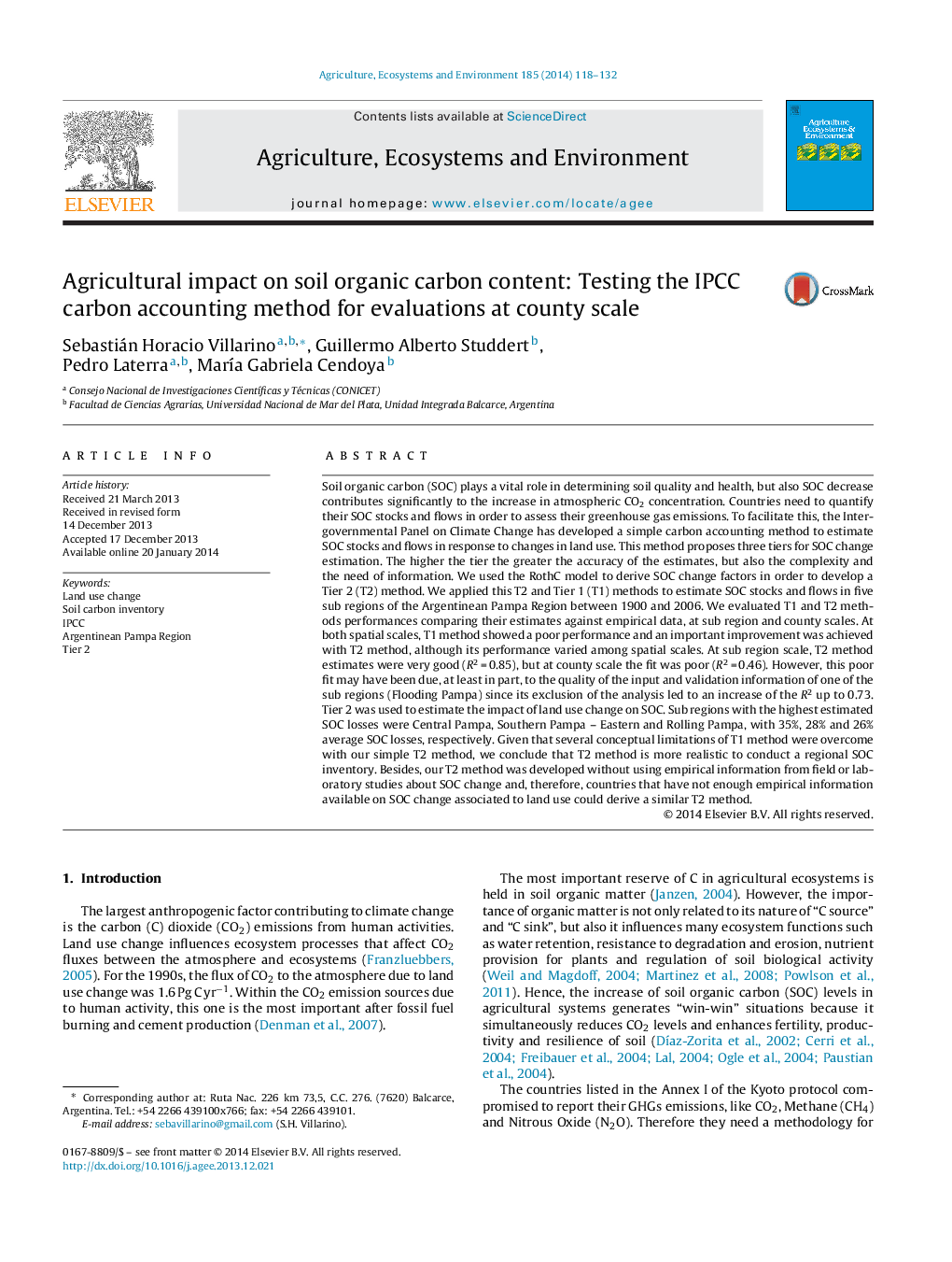 Agricultural impact on soil organic carbon content: Testing the IPCC carbon accounting method for evaluations at county scale