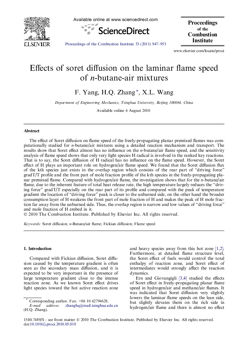 Effects of soret diffusion on the laminar flame speed of n-butane-air mixtures