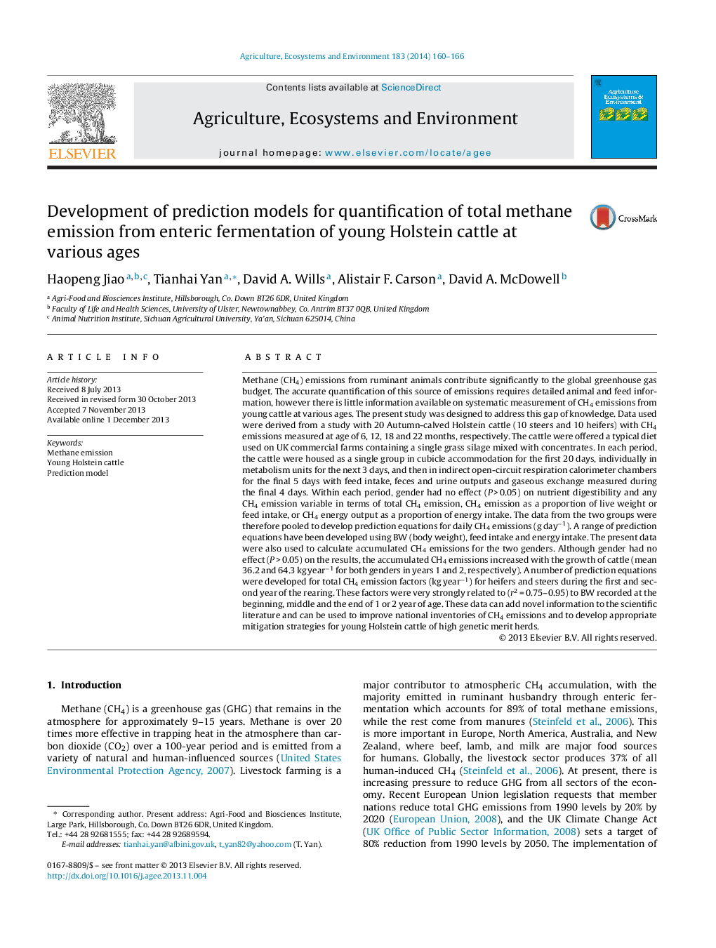 توسعه مدل های پیش بینی برای اندازه گیری کل انتشار متان از تخمیر عفونی گاو های هلشتاین جوان در سنین مختلف 