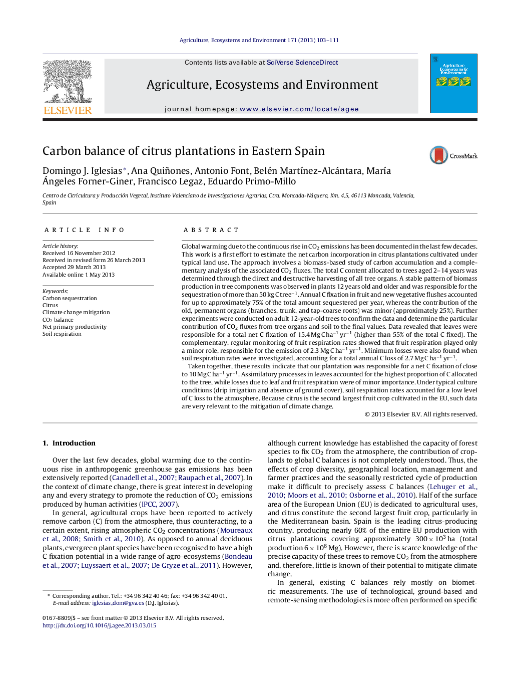 Carbon balance of citrus plantations in Eastern Spain