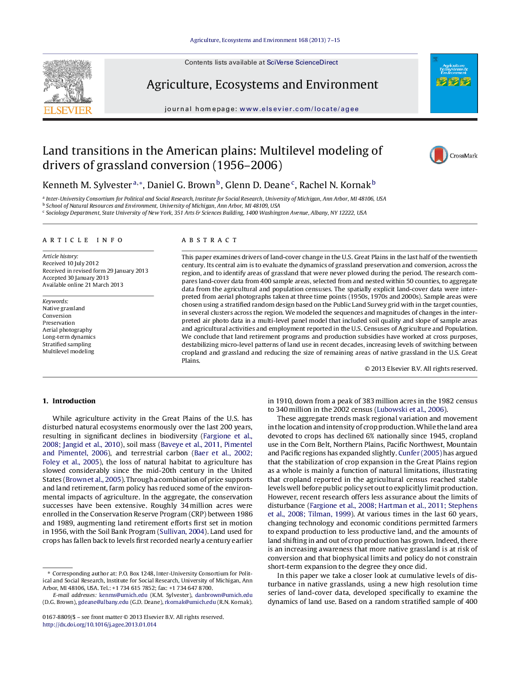 Land transitions in the American plains: Multilevel modeling of drivers of grassland conversion (1956–2006)