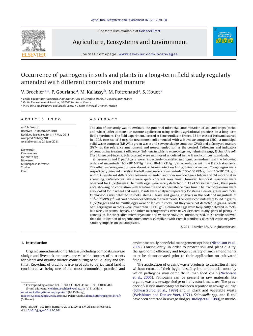 Occurrence of pathogens in soils and plants in a long-term field study regularly amended with different composts and manure