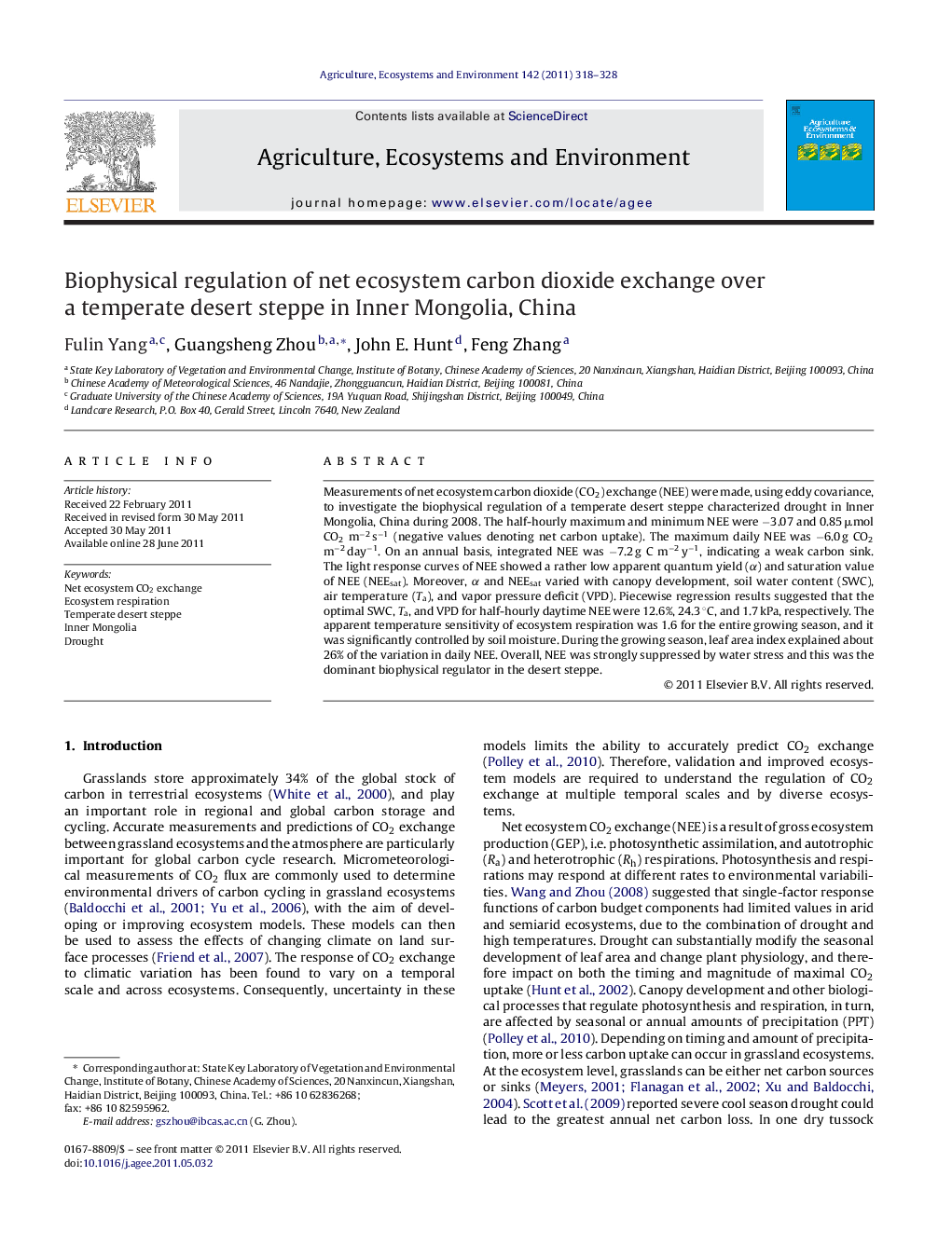 Biophysical regulation of net ecosystem carbon dioxide exchange over a temperate desert steppe in Inner Mongolia, China