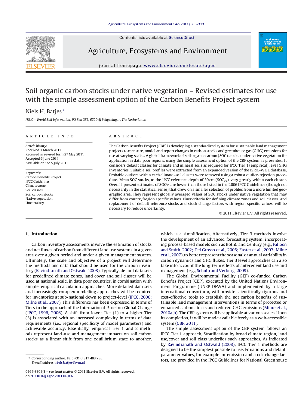 Soil organic carbon stocks under native vegetation – Revised estimates for use with the simple assessment option of the Carbon Benefits Project system