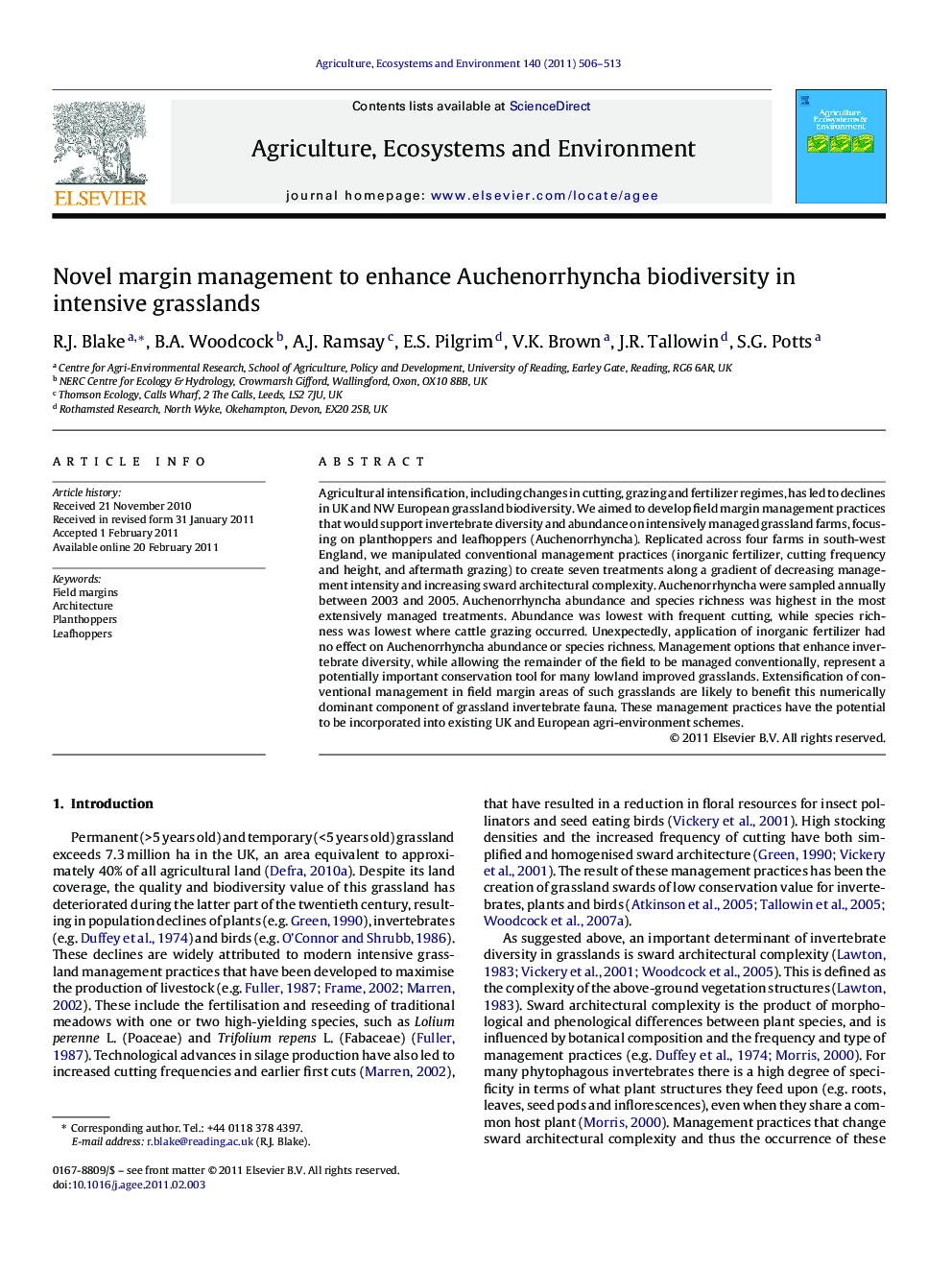 Novel margin management to enhance Auchenorrhyncha biodiversity in intensive grasslands
