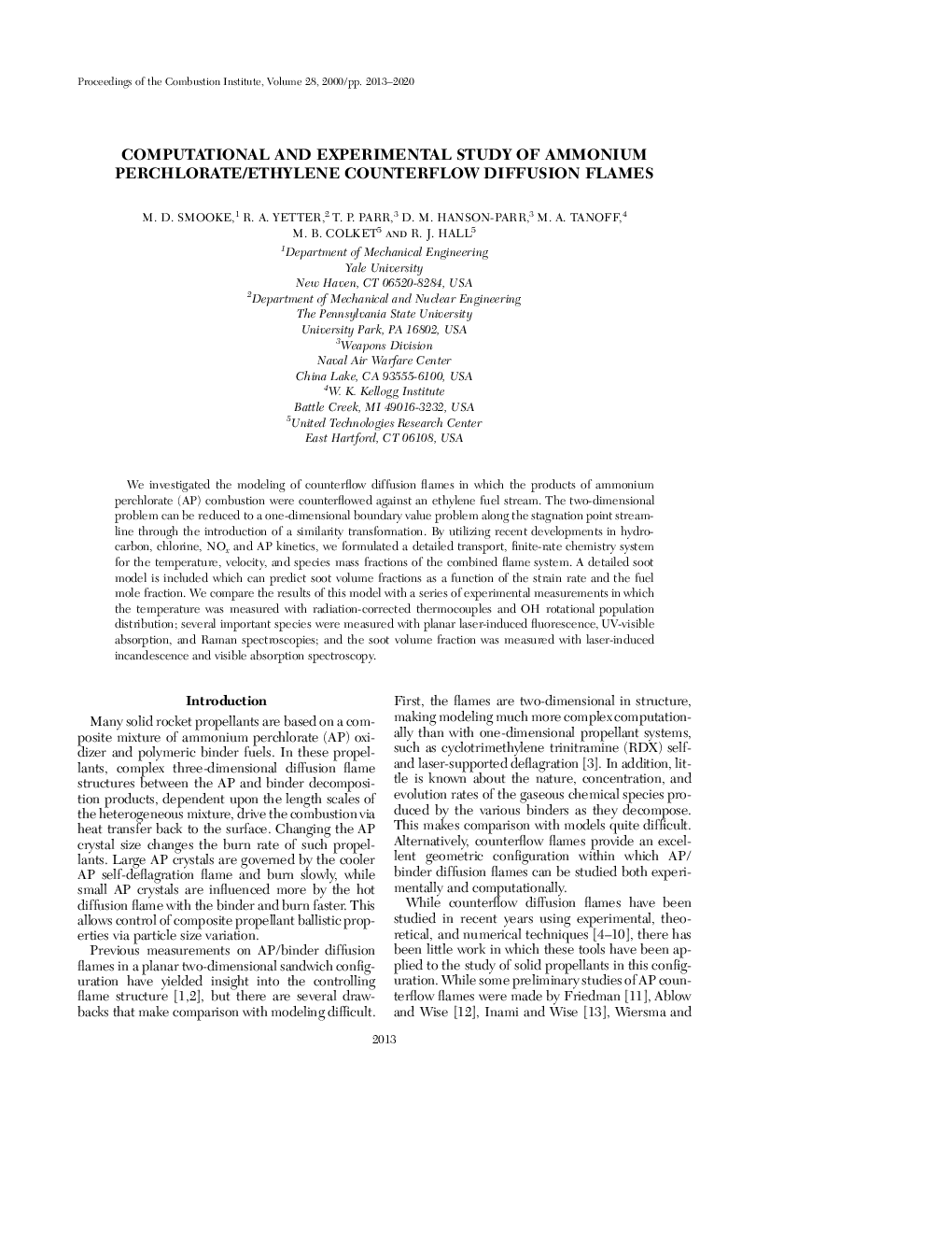 Computational and experimental study of ammonium perchlorate/ethylene counterflow diffusion flames