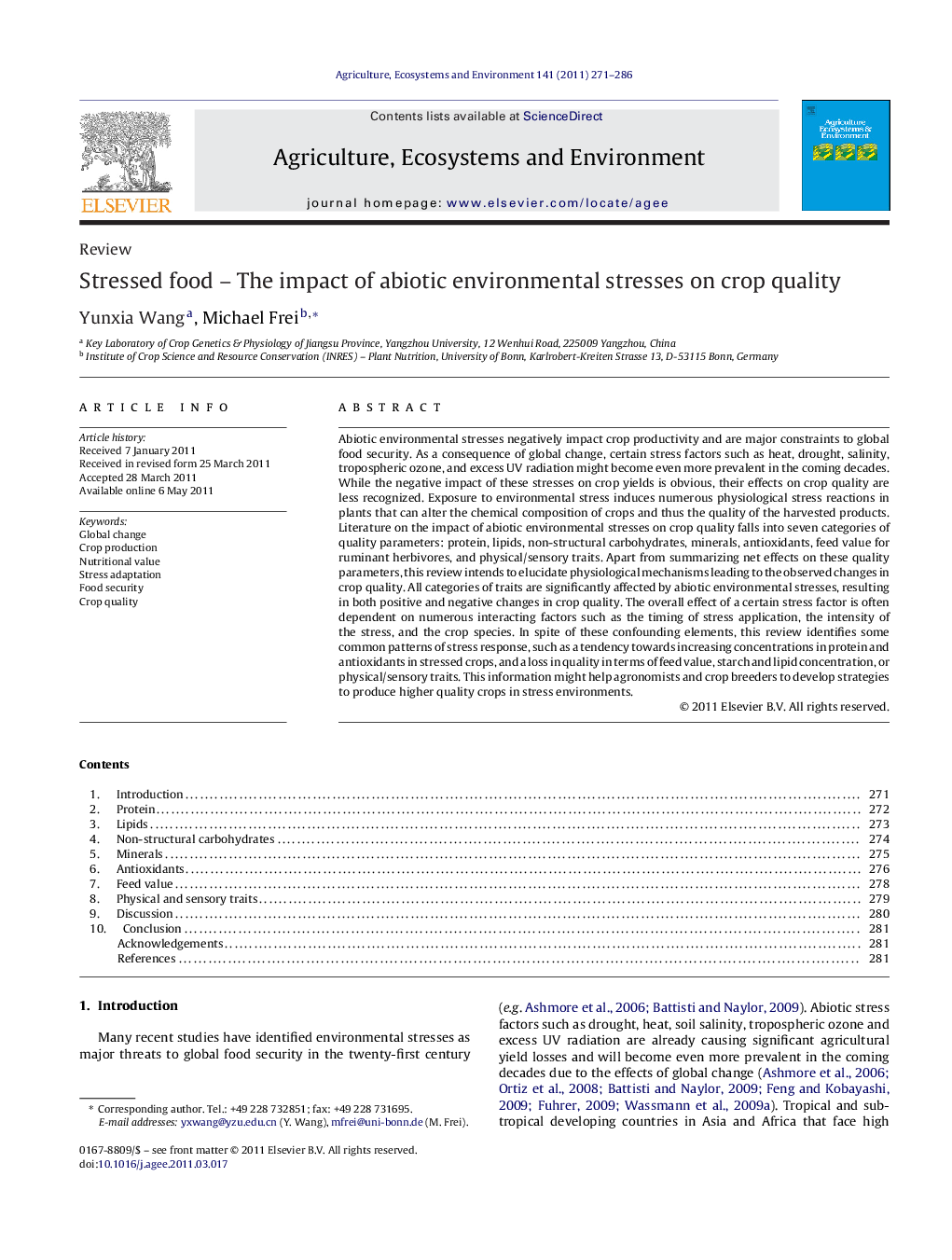 Stressed food – The impact of abiotic environmental stresses on crop quality