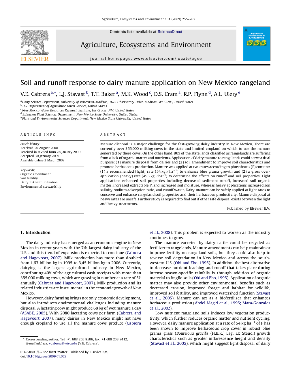 Soil and runoff response to dairy manure application on New Mexico rangeland