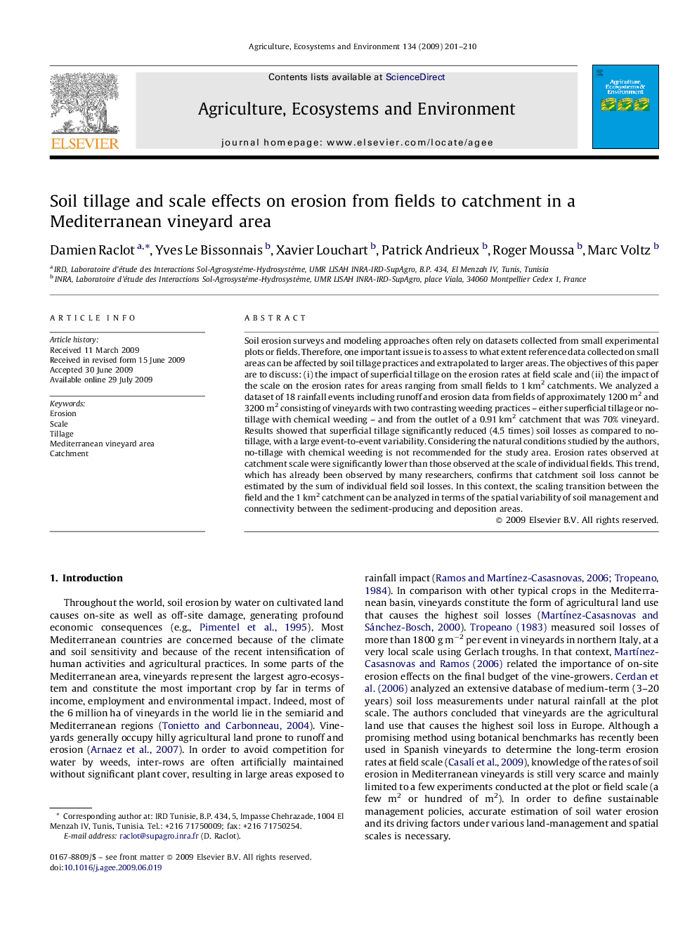 Soil tillage and scale effects on erosion from fields to catchment in a Mediterranean vineyard area