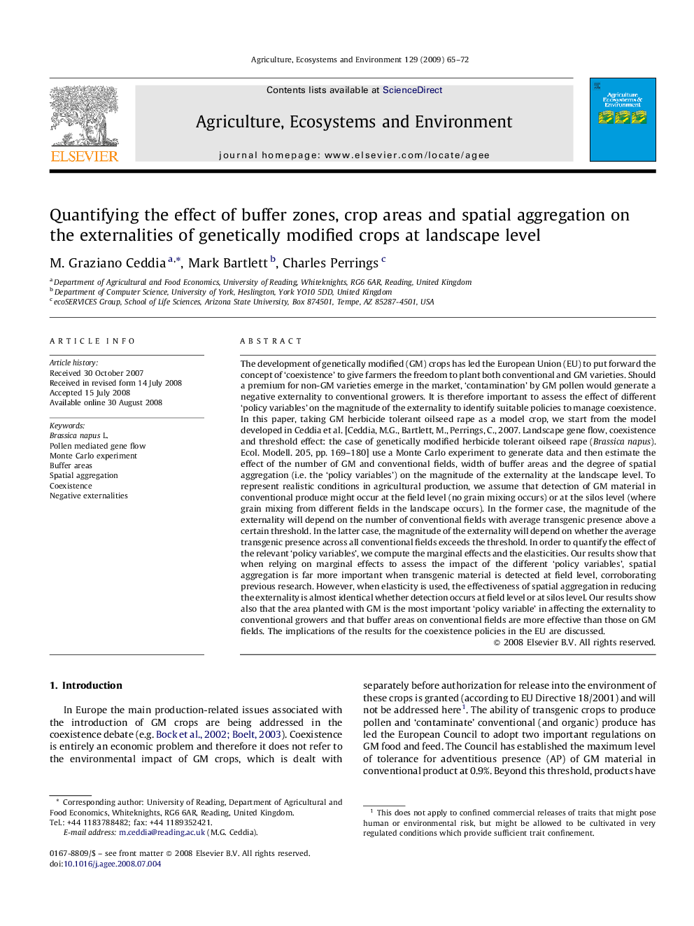 Quantifying the effect of buffer zones, crop areas and spatial aggregation on the externalities of genetically modified crops at landscape level