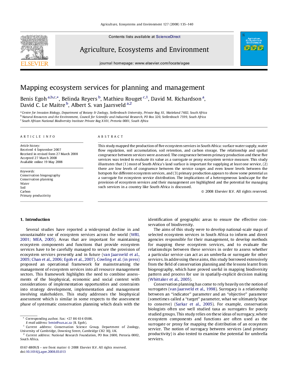 Mapping ecosystem services for planning and management