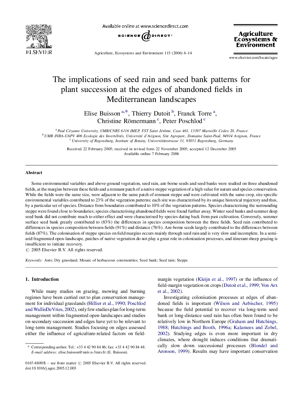 The implications of seed rain and seed bank patterns for plant succession at the edges of abandoned fields in Mediterranean landscapes