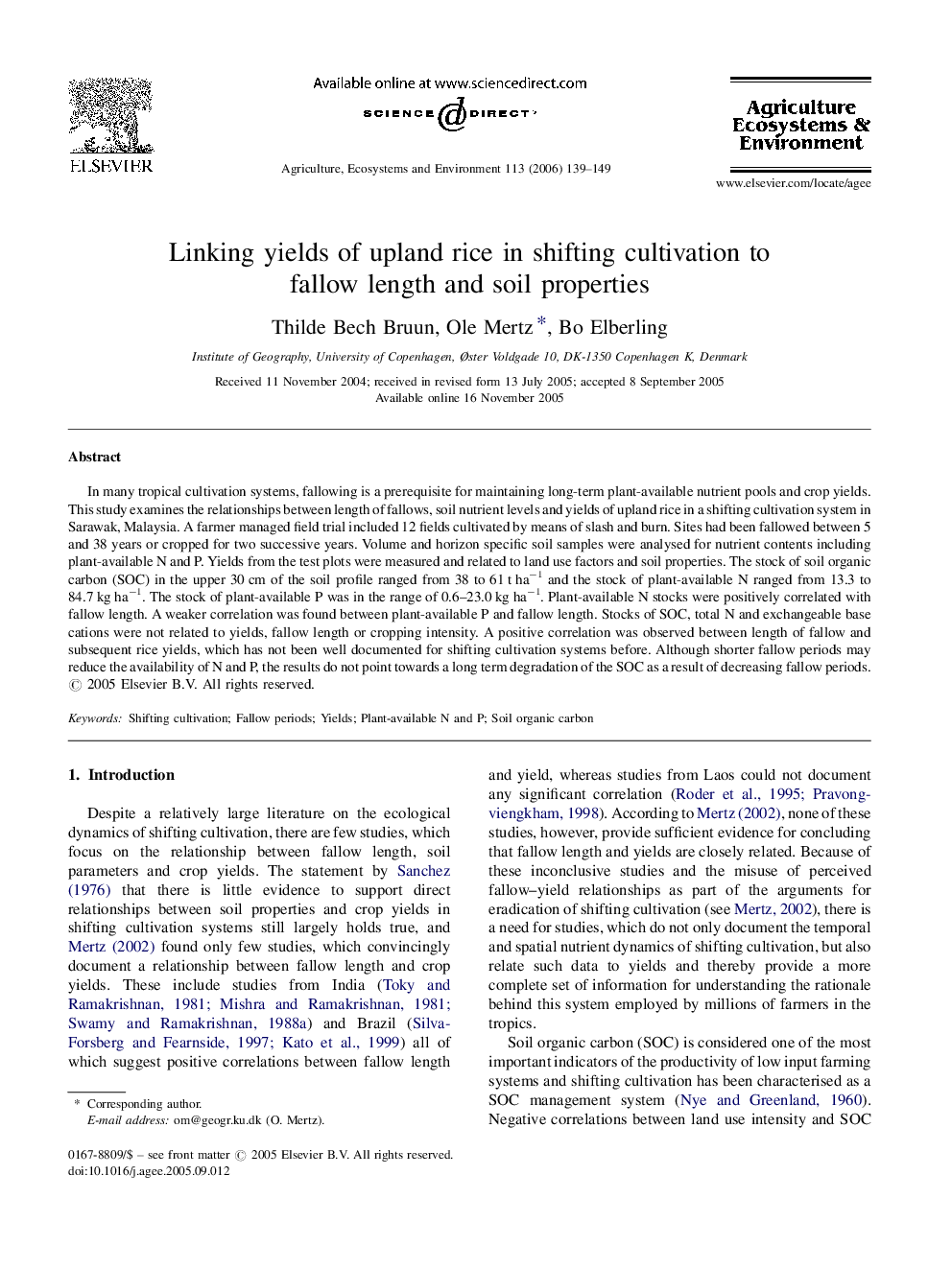 Linking yields of upland rice in shifting cultivation to fallow length and soil properties