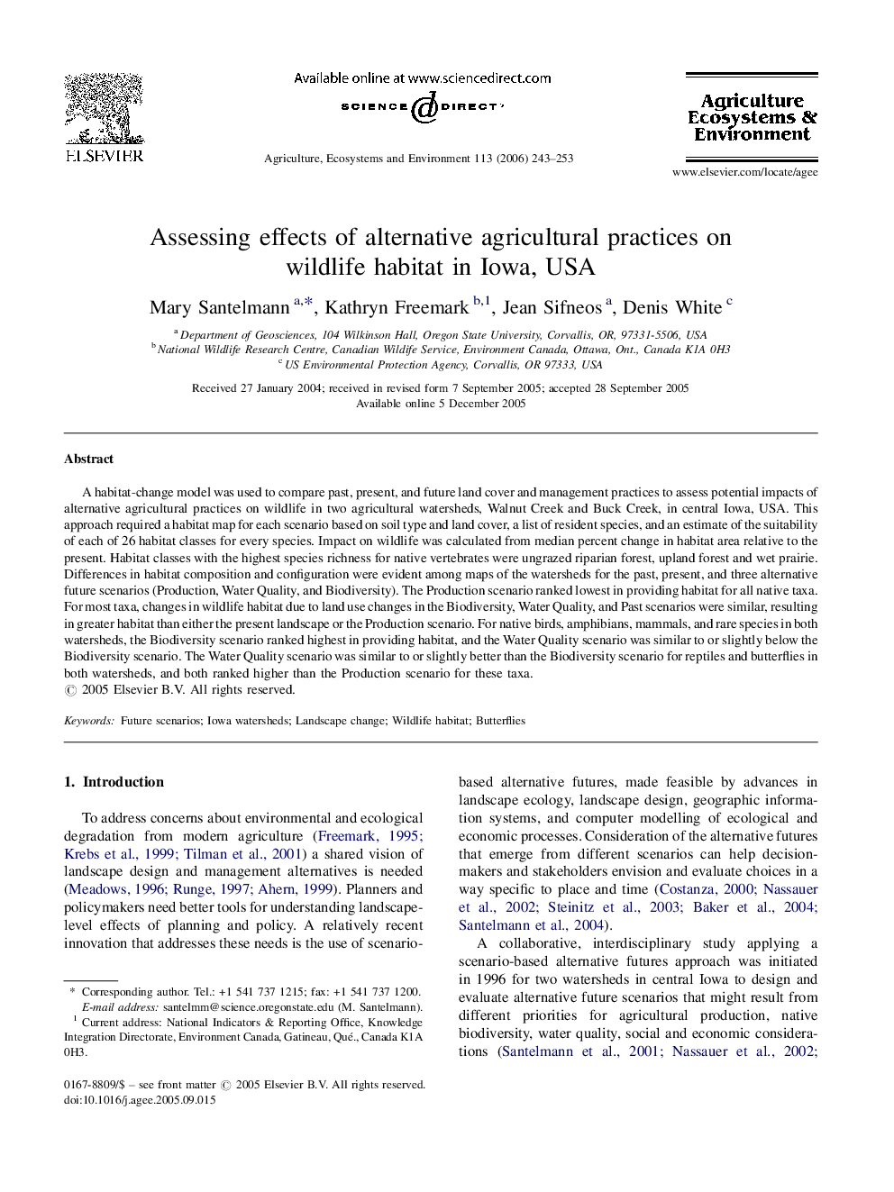 Assessing effects of alternative agricultural practices on wildlife habitat in Iowa, USA