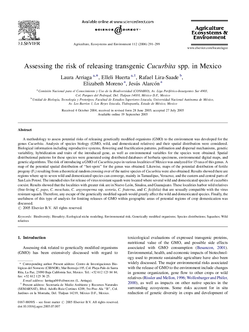 Assessing the risk of releasing transgenic Cucurbita spp. in Mexico