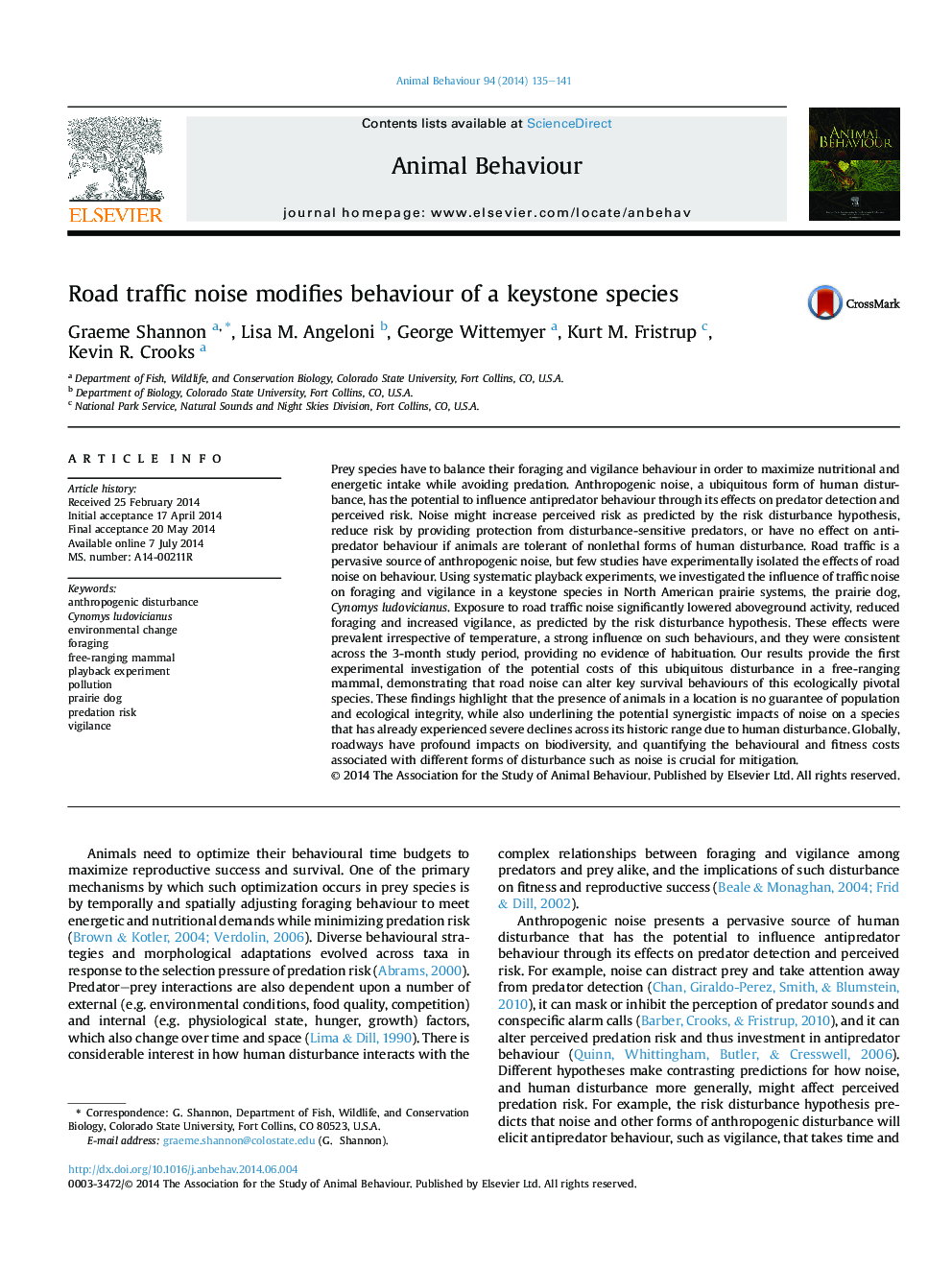 Road traffic noise modifies behaviour of a keystone species