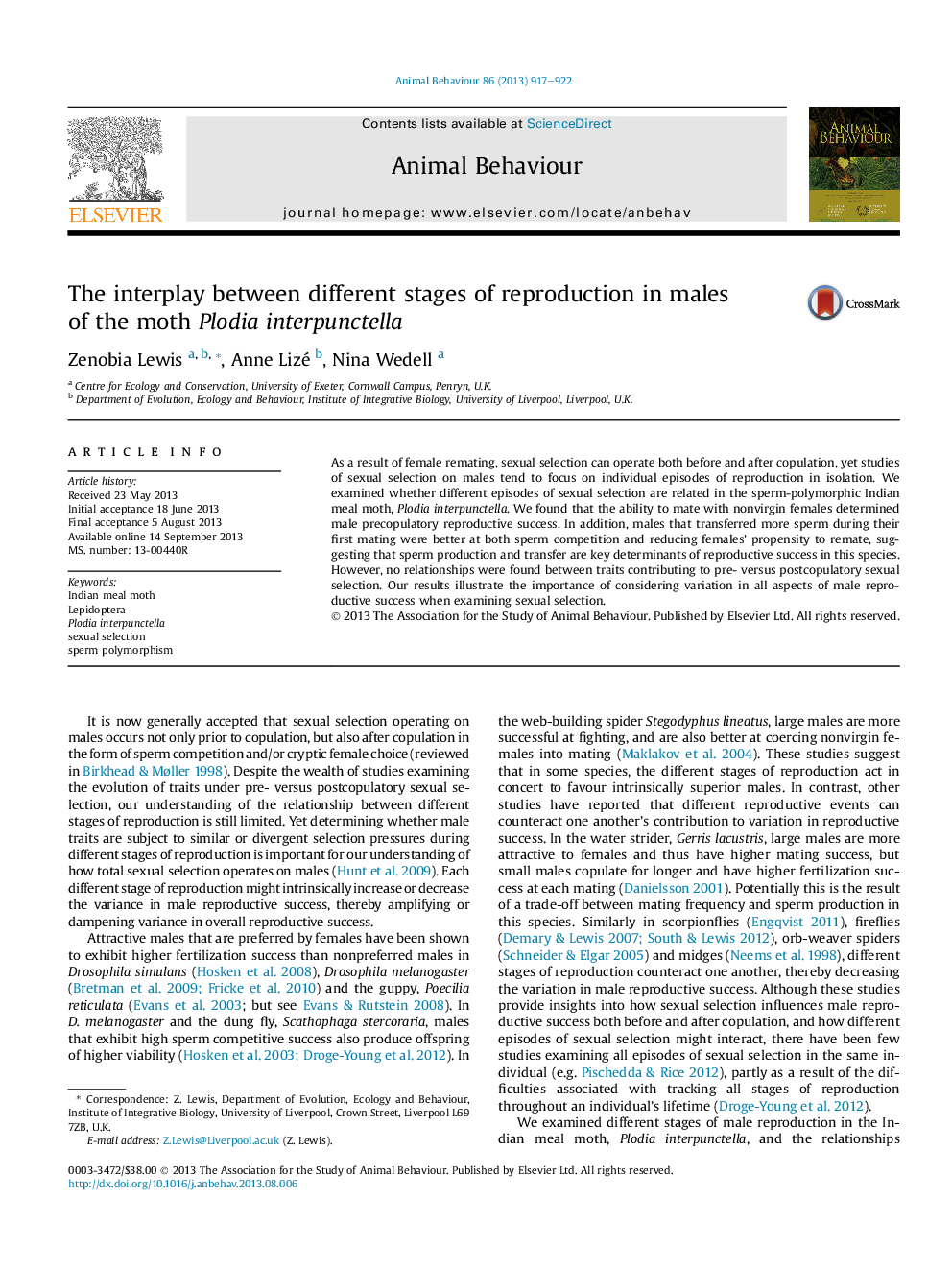 The interplay between different stages of reproduction in males of the moth Plodia interpunctella