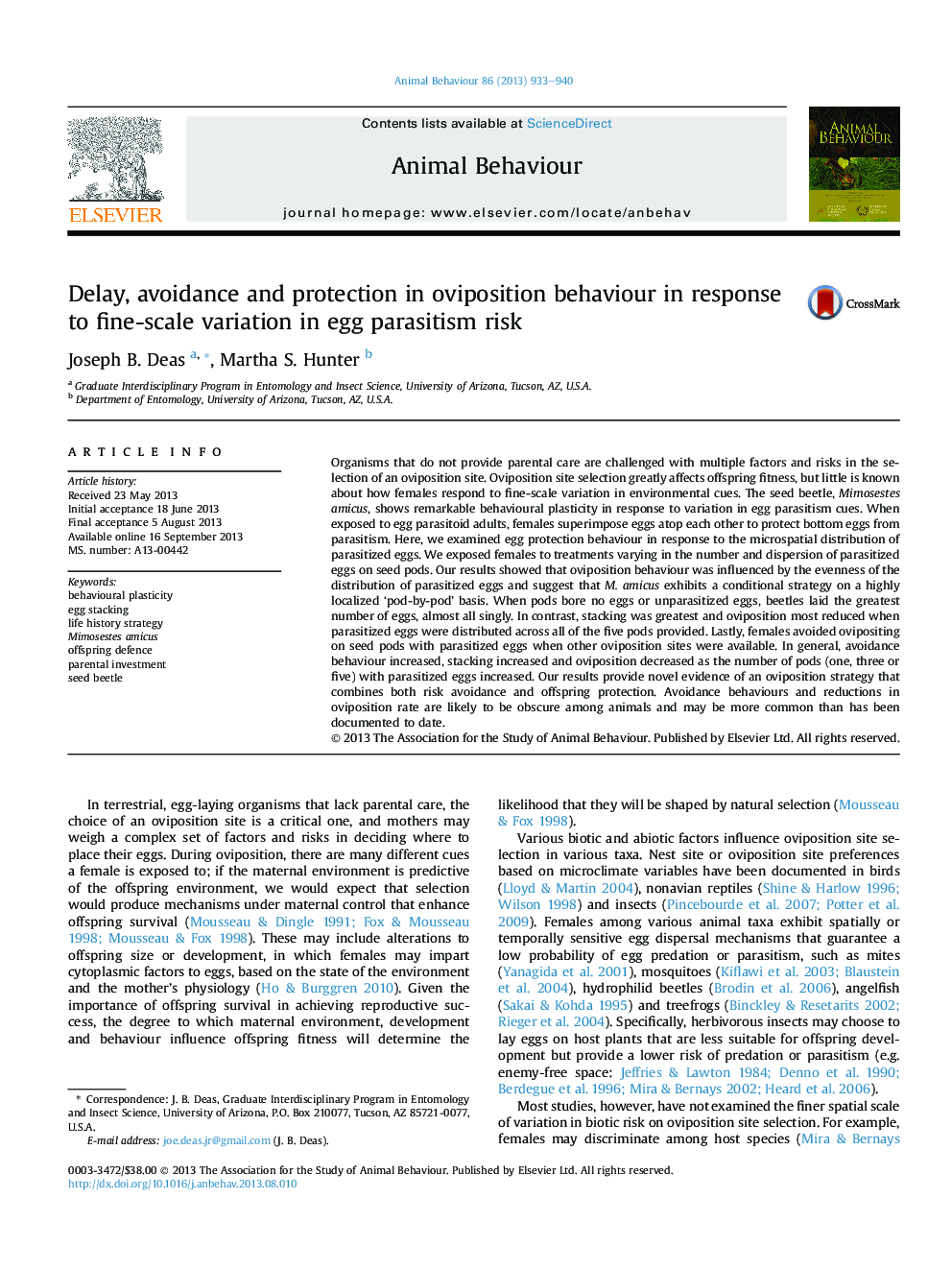 Delay, avoidance and protection in oviposition behaviour in response to fine-scale variation in egg parasitism risk