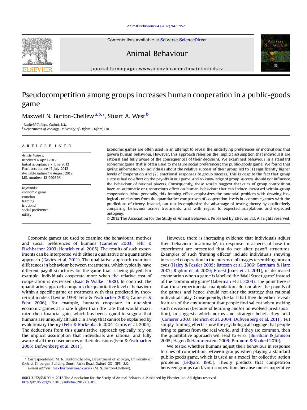 Pseudocompetition among groups increases human cooperation in a public-goods game