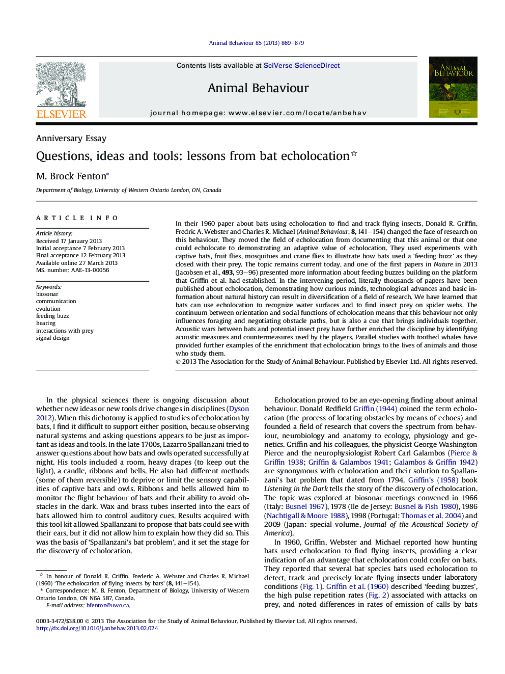 Questions, ideas and tools: lessons from bat echolocation 