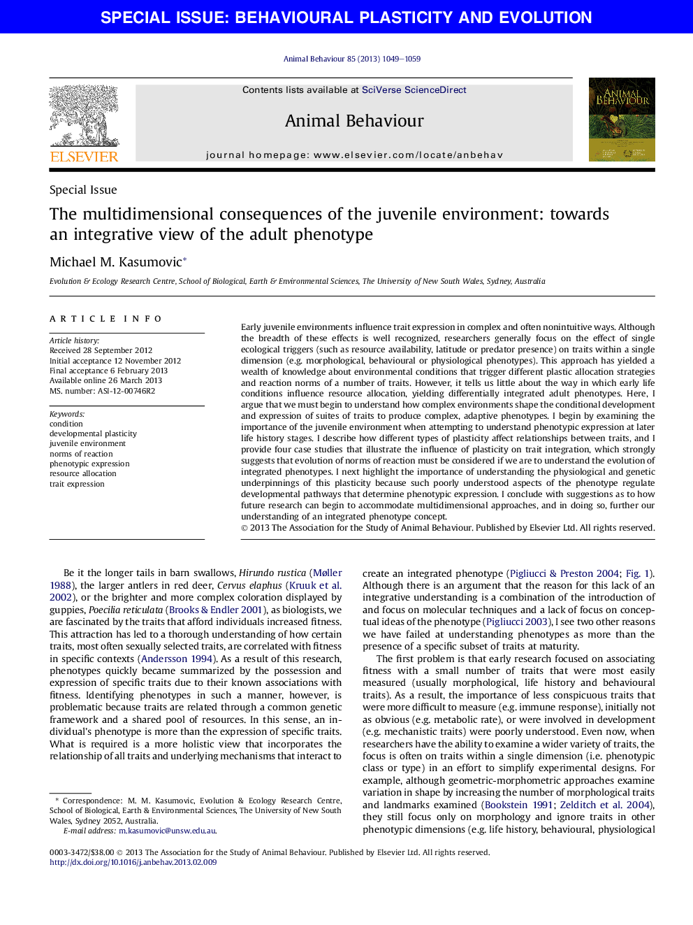 The multidimensional consequences of the juvenile environment: towards an integrative view of the adult phenotype