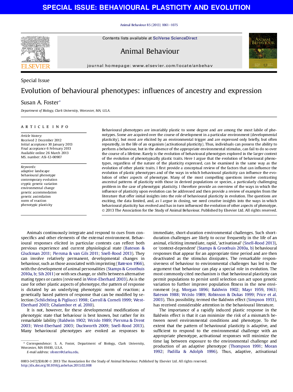 Evolution of behavioural phenotypes: influences of ancestry and expression