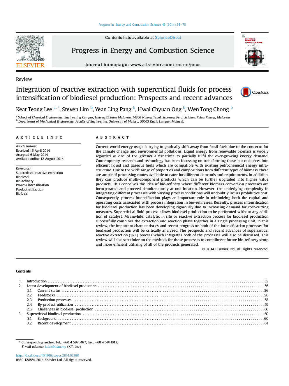 Integration of reactive extraction with supercritical fluids for process intensification of biodiesel production: Prospects and recent advances