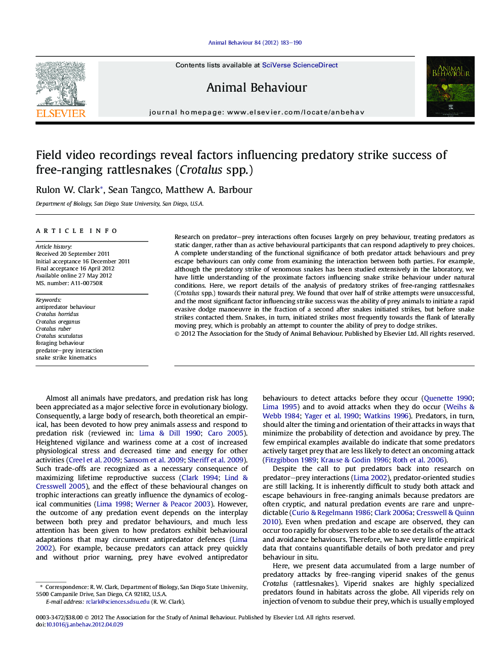 Field video recordings reveal factors influencing predatory strike success of free-ranging rattlesnakes (Crotalus spp.)