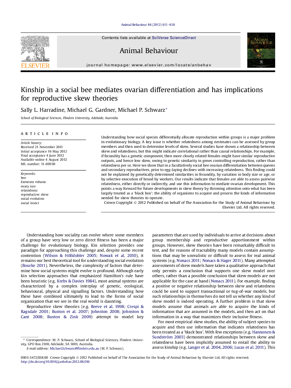 Kinship in a social bee mediates ovarian differentiation and has implications for reproductive skew theories