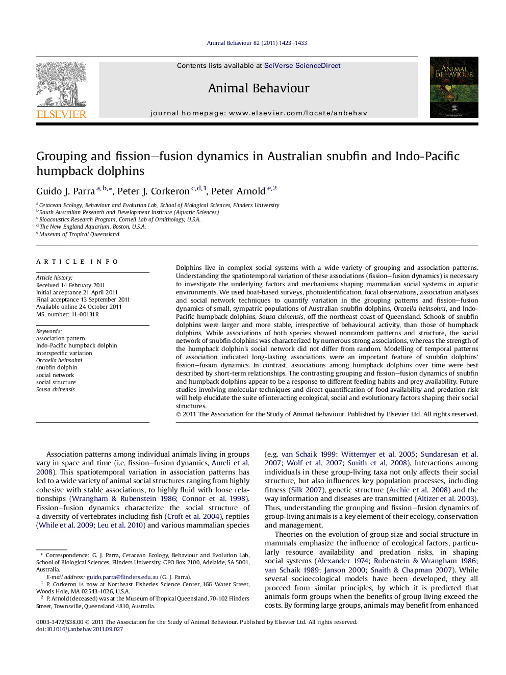 Grouping and fission–fusion dynamics in Australian snubfin and Indo-Pacific humpback dolphins