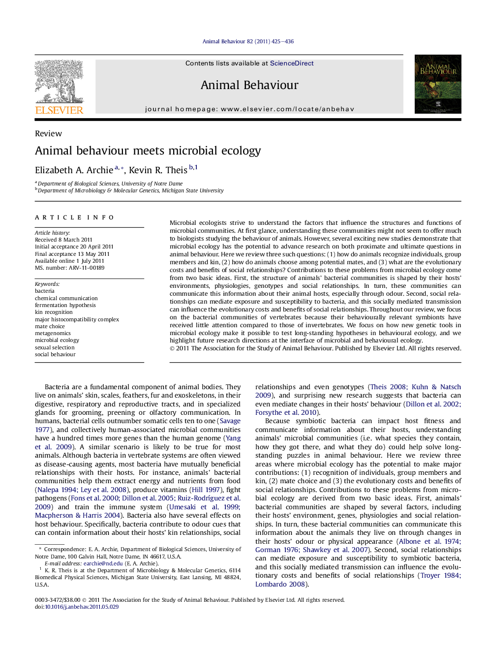 Animal behaviour meets microbial ecology