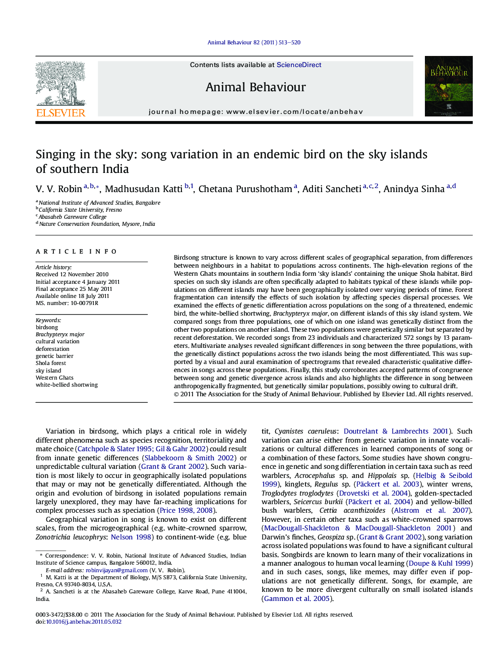 Singing in the sky: song variation in an endemic bird on the sky islands of southern India