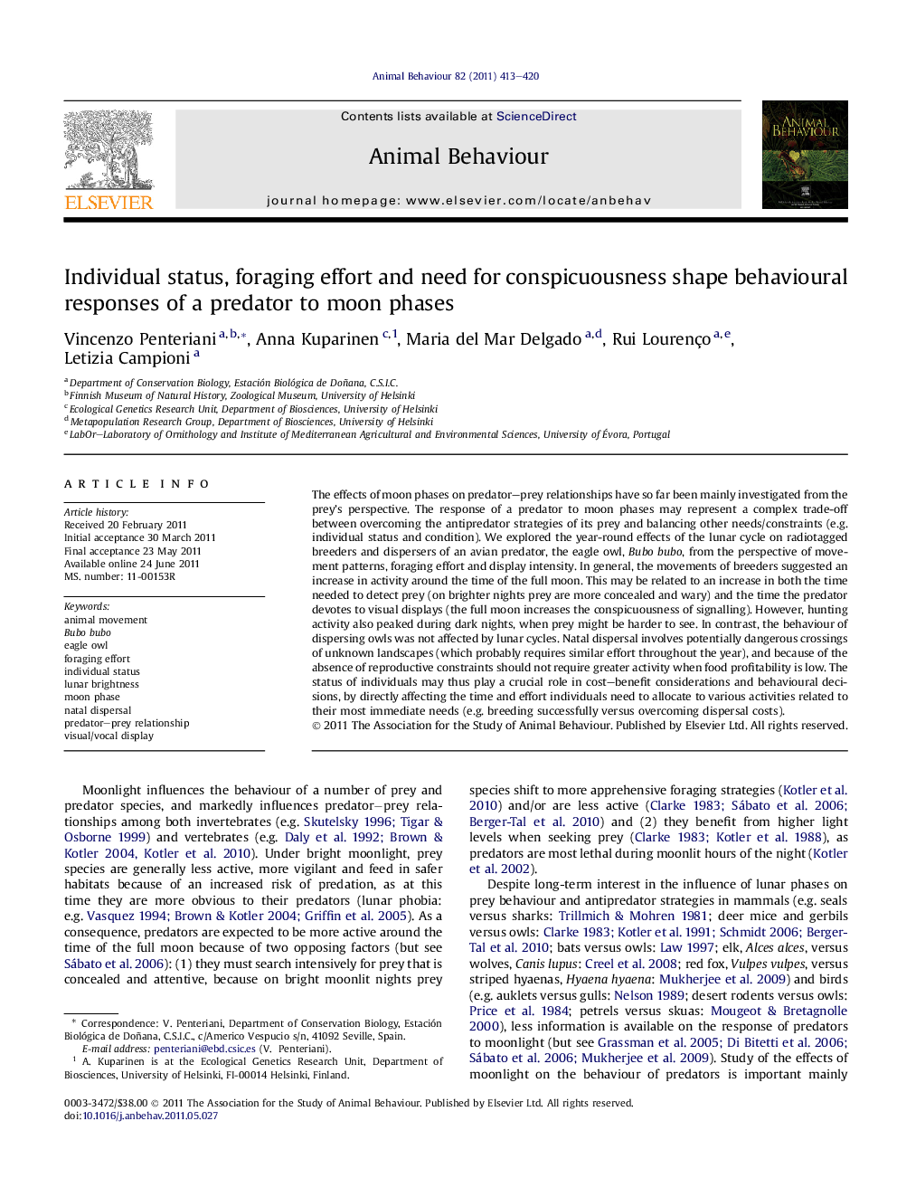 Individual status, foraging effort and need for conspicuousness shape behavioural responses of a predator to moon phases