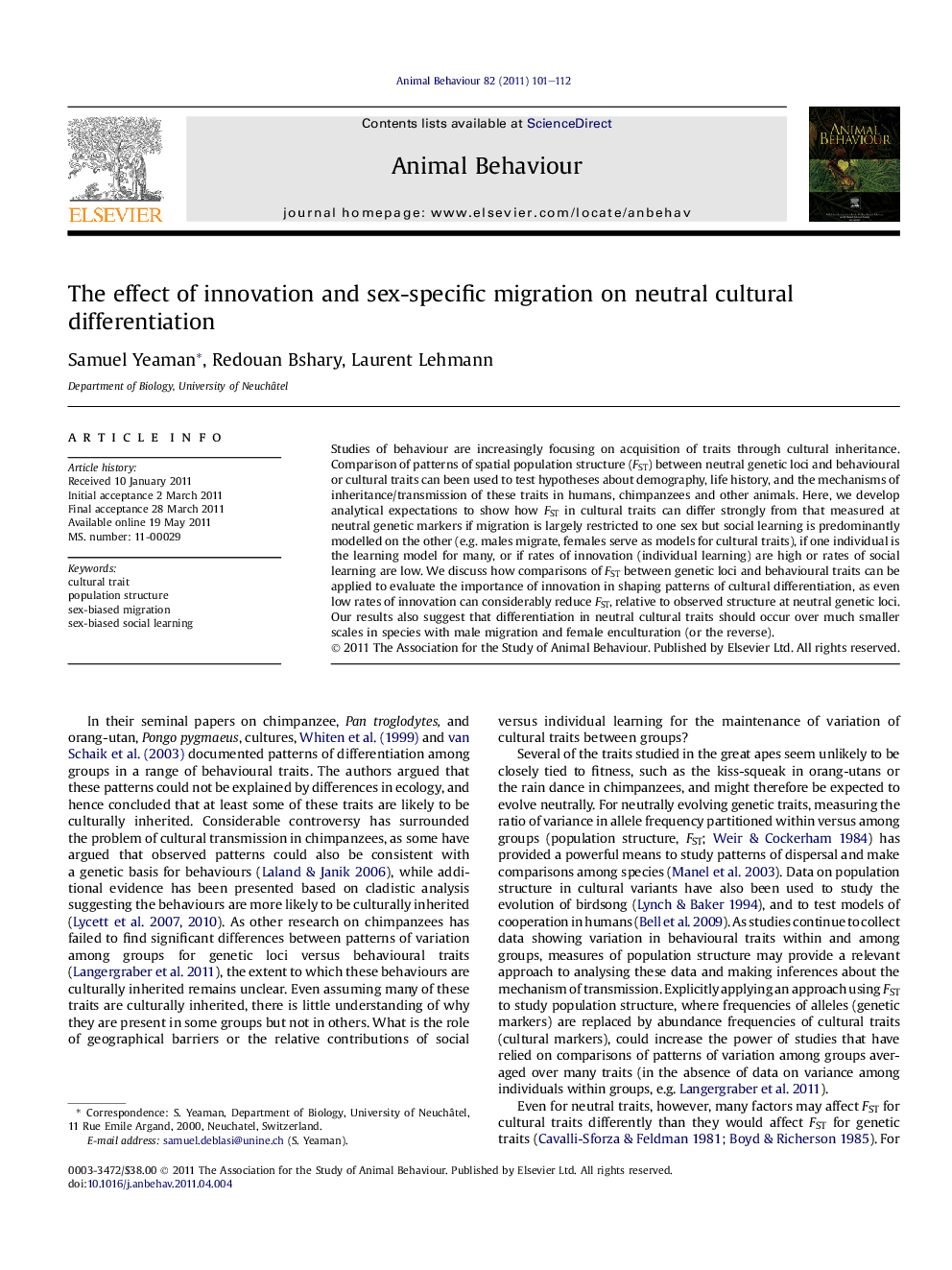 The effect of innovation and sex-specific migration on neutral cultural differentiation