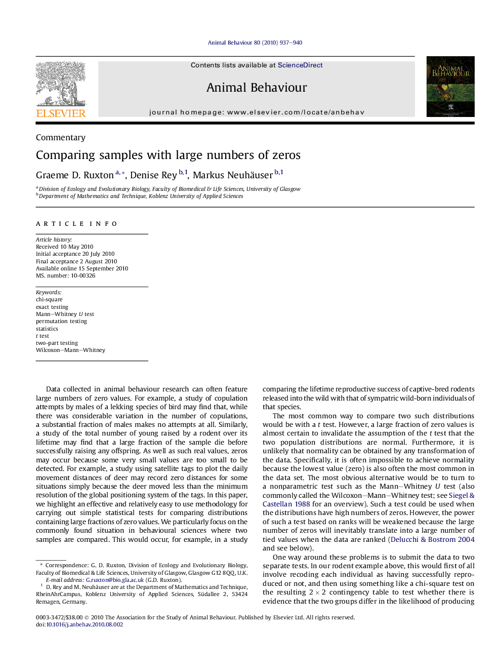 Comparing samples with large numbers of zeros