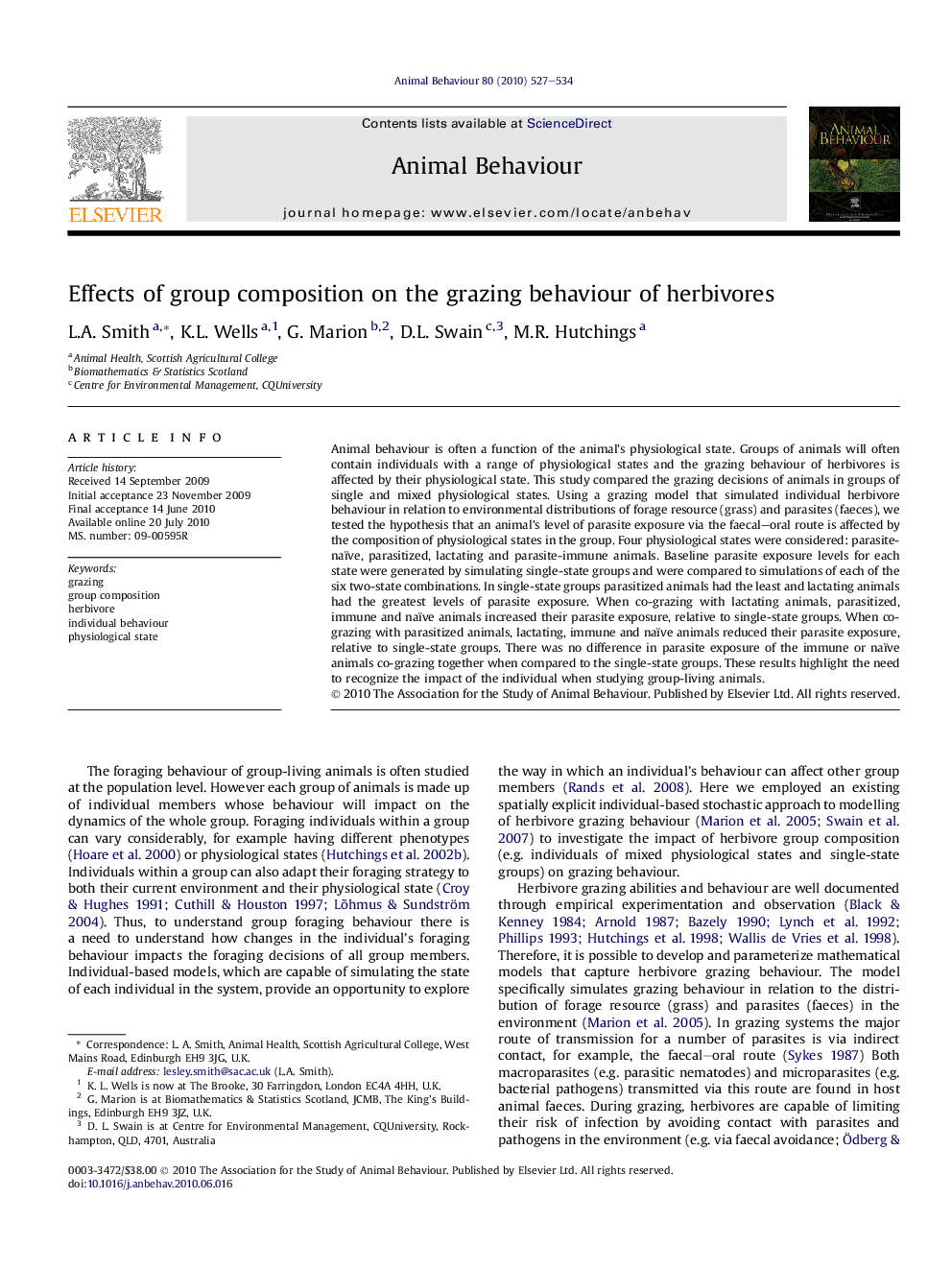 Effects of group composition on the grazing behaviour of herbivores